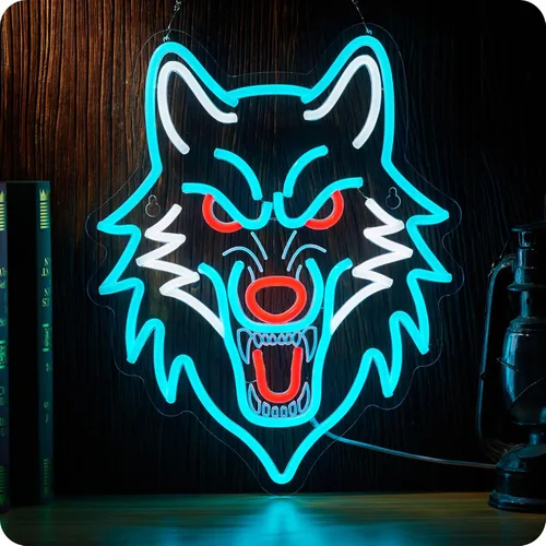 Letrero de neón de lobo, luz LED de lobo, alimentado por USB, decoración de pared de animales atenuables, regalos de Navidad para niños y hombres,