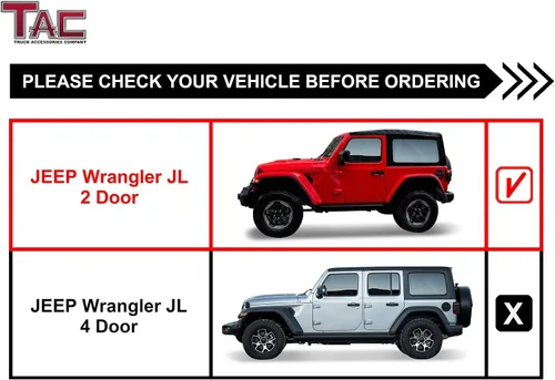 Miniatura 4 de TAC - Estribos laterales para Jeep Wrangler JL 2018-2024 de 2 puertas de 3 pulgadas, barras laterales negras, rieles de escalón, barras Nerf