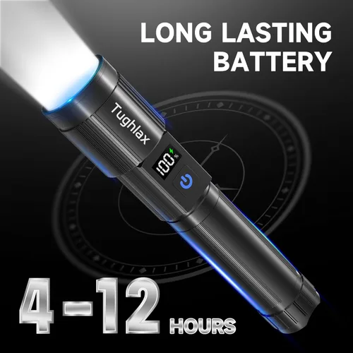 Miniatura 6 de 4 paquetes de linternas recargables de alto lúmenes 9900LX, linterna LED recargable con pantalla digital LCD, linterna ajustable de 5 modos