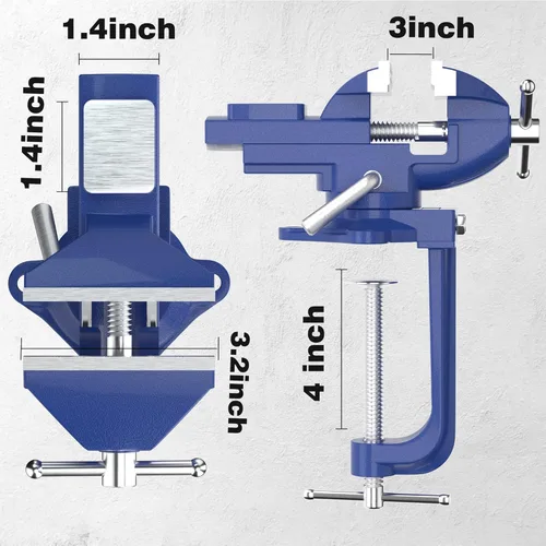 Miniatura 5 de Tornillo de banco 2 en 1 para banco de trabajo de 3.2 pulgadas - Abrazadera de banco multifuncional portátil de 360° con base giratoria
