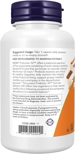 Miniatura 3 de NOW Foods Suplementos, Probiótico-10™, 100 mil millones, con 10 cepas probióticas, libre de lácteos, soja y gluten, cepas verificadas, 60 cápsulas