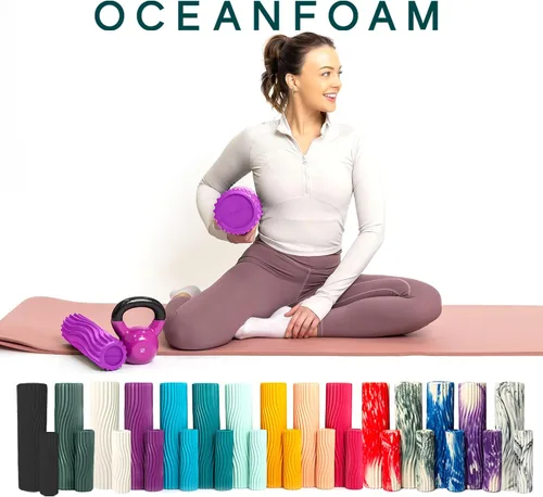 Miniatura 9 de Oceanfoam Rodillo de espuma de viaje Ripple (11 x 3.35 pulgadas) Mini rodillo de espuma firme para terapia física, masaje de tejido profundo, dolor