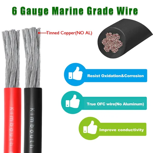 Miniatura 2 de Cable marino de 6 calibres de cobre estañado para barcos, cable de cobre libre de oxígeno OFC estándar de EE. UU. para altavoces de automóviles