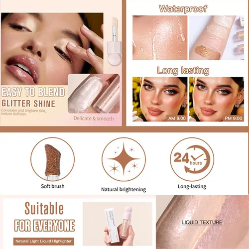 Miniatura 6 de MEICOLY Resaltador líquido, luminizador líquido de larga duración, iluminador facial suave impermeable, brillo natural sedoso, iluminadores