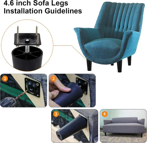 Miniatura 3 de Patas de plástico para sofá de 4.6 pulgadas, paquete de 4 patas cónicas para sofá/sofá/silla/silla con tornillos de rosca M8, patas de repuesto
