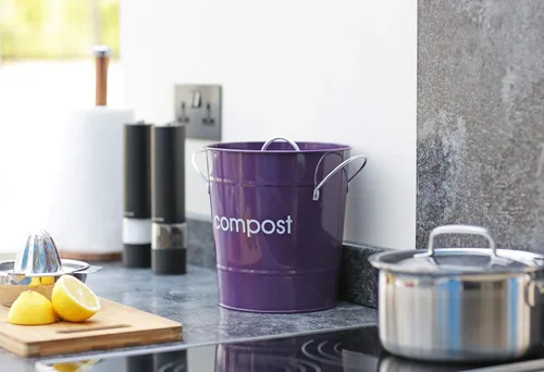Miniatura 6 de Premier Housewares Contenedor de compostaje morado para compostaje, de acero para cocina, jardín, compostaje, para exteriores, de zinc, para jardín