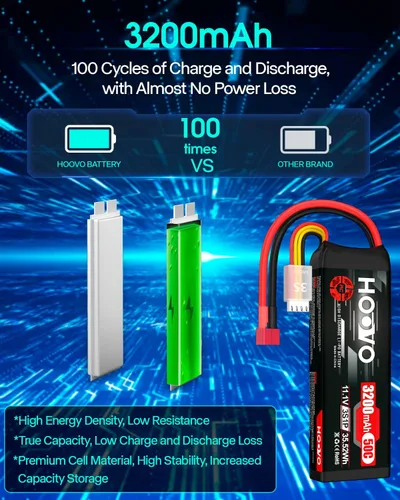 Miniatura 5 de HOOVO 3S 11.1V 3200mAh 50C RC Lipo Batería con conector T para RC Car RC Helicóptero Avión Quadcopter RC Modelos (2 Paquetes)
