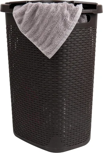 Mind Reader - Cesta de ropa delgada con tapa, cesta de 60L, diseño de mimbre premium, plástico, color café Marrón