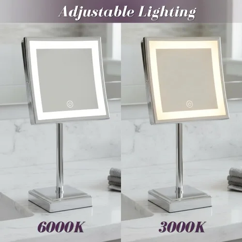 Miniatura 2 de JERDON Espejo de maquillaje de mesa iluminado con aumento 5X - Acabado cromado 8" bx 8" espejo de aumento enchufable con iluminación variable