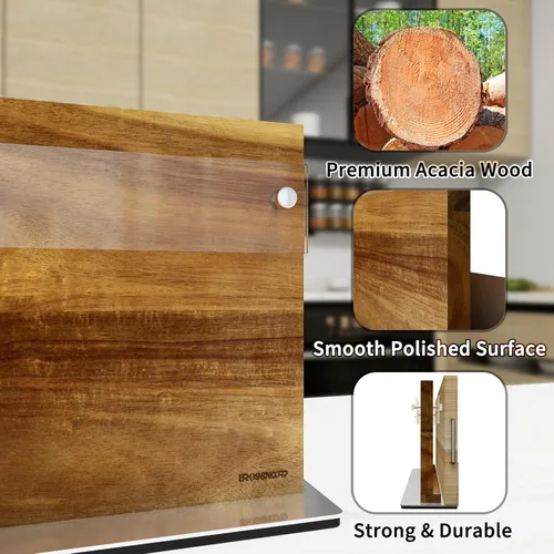 Miniatura 4 de Brosisincorp Soporte de Bloque Magnético para Cuchillos de Madera de Acacia con Escudo Acrílico Engrosado - Soporte Magnético Potente de Doble Cara