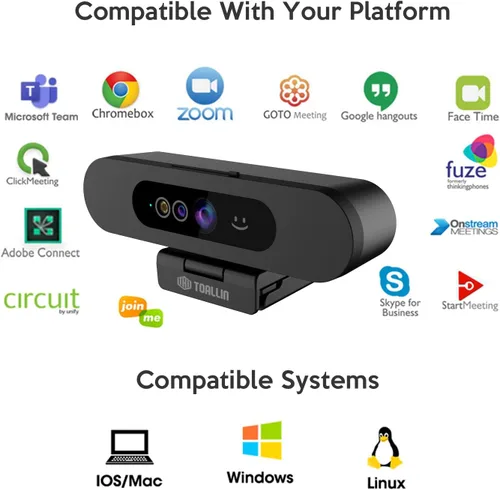 Miniatura 7 de TOALLIN Cámara web 1080P para Windows Hello Face Login, reconocimiento facial IR, cámara web compatible con Windows Hello con micrófono, cámara