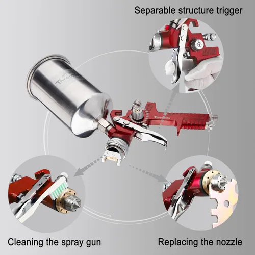 Miniatura 5 de HVLP - Pistola pulverizadora de pintura automotriz, pulverizador de pintura de aire de 0.05/0.06 pulgadas con regulador de aire, 6 coladores