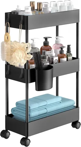 Pipishell Carrito de almacenamiento delgado con ruedas, organizador de baño de 3 niveles y carrito de almacenamiento, carritos rodantes para baño,