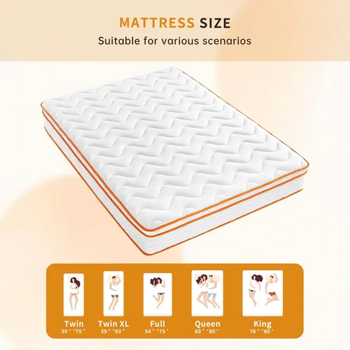 Miniatura 7 de Colchón híbrido de espuma viscoelástica de 10 pulgadas en caja con resortes embolsados, colchón de cama individual de firmeza media para aliviar