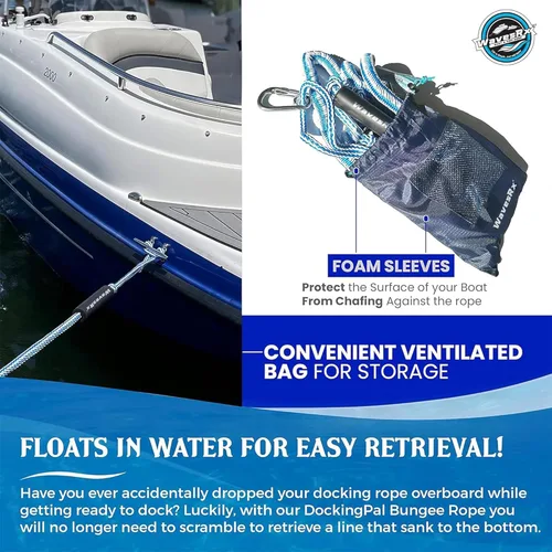 Miniatura 5 de WAVESRX DockingPal - Línea de muelle elástico prémium para barcos y PWC Cuerda de amarre elástica que se estira para absorber golpes y evitar