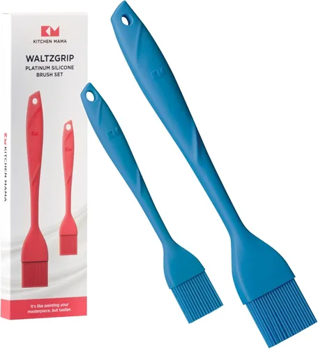 Kitchen Mama WaltzGrip Platinum - Cepillo de silicona para repostería, juego de 2 cepillos resistentes al calor para cocinar, hornear, asar, asar y