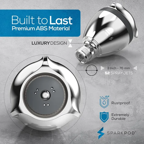 Miniatura 7 de SparkPod Cabezales de ducha de alta presión extrema de 3 pulgadas - Aumentan la presión con modo de lluvia, masaje y pulsación, potente cabezal