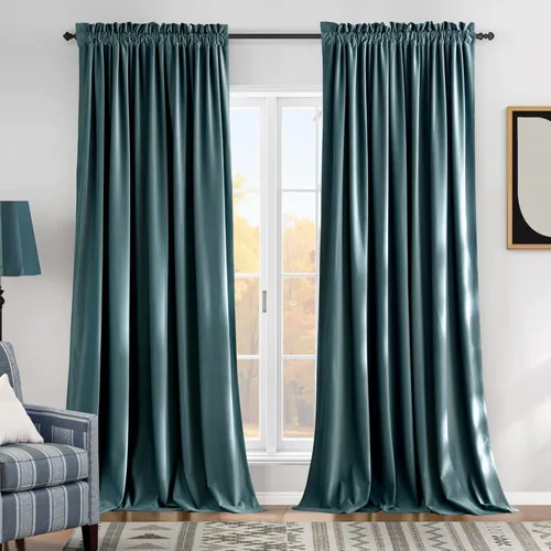 Miniatura 132 de NICETOWN Cortinas opacas de terciopelo extralargas negras de 120 pulgadas de largo para telón de fondo, cortinas de terciopelo con aislamiento Serie