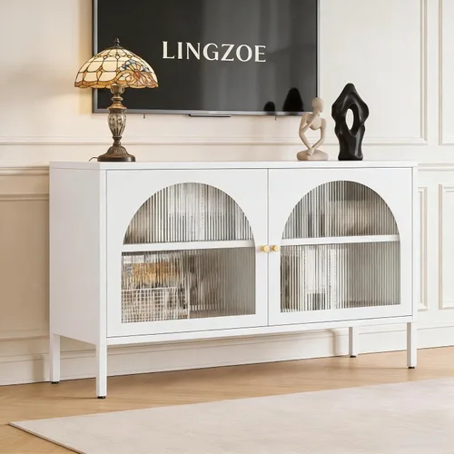 Miniatura 14 de Soporte de metal para TV, armario de almacenamiento con 2 puertas acrílicas, armario rosa con estante ajustable, gabinete lateral para el hogar