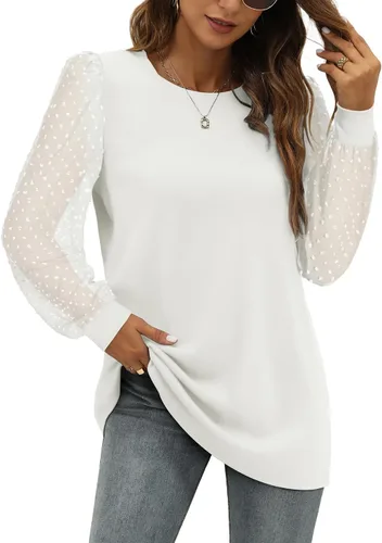 Miniatura 4 de WIHOLL Camisas de manga larga para mujer, túnica de otoño, ropa de cuello redondo a la moda