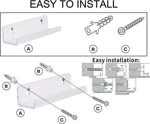 Miniatura 5 de Sooyee Paquete de 6 estantes flotantes invisibles de acrílico de 7 pulgadas para habitación de niños, estante de pared moderno para almacenamiento
