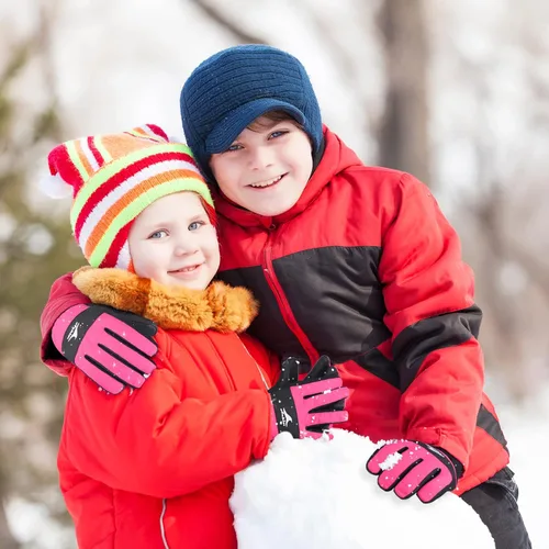 Miniatura 6 de Achiou Guantes de esquí para niños, impermeables, para invierno, nieve, snowboard, cálidos, pantalla táctil, para niños, niñas, esquí, ciclismo