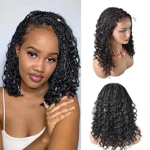 Pelucas trenzadas de encaje suizo hechas a mano de 18 pulgadas con cabello de bebé para mujeres negras, pelucas de cabello sintético Kanekalon de