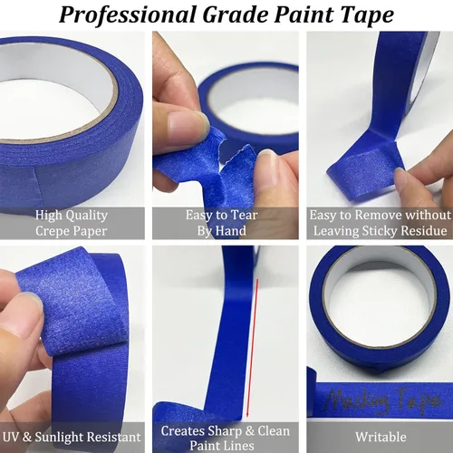 Miniatura 6 de Cinta de pintura azul, cintas de enmascarar, cinta de pintor de primera calidad (88yd=4Rollos*0.94in*22yd), cinta de pintura adhesiva para pintura
