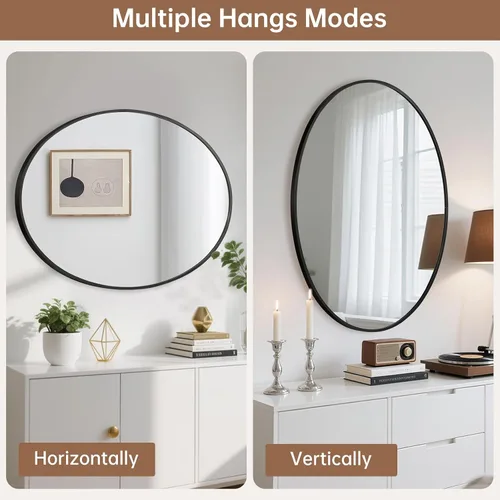 Miniatura 7 de Espejo ovalado negro para baño, espejo de baño ovalado de 22 x 30 pulgadas con marco de metal cepillado, espejo de tocador decorativo montado