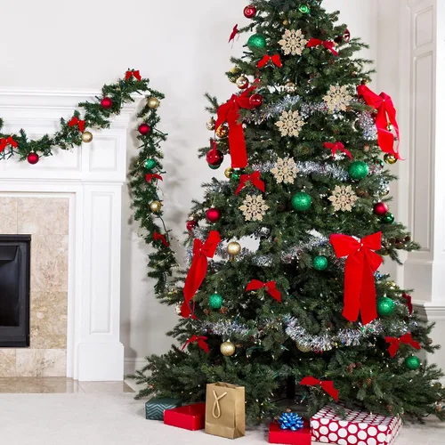 Miniatura 7 de AMS 30 unidades 4"/100 mm adornos de copo de nieve de plástico con purpurina brillante, decoración de árbol de Navidad para boda, Acción de Gracias