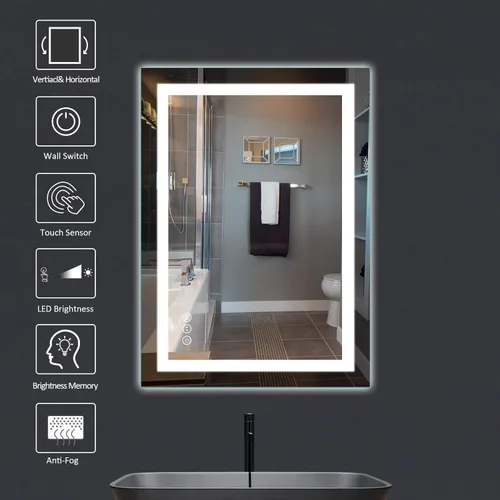 Miniatura 3 de Amorho Espejo de baño LED de 24 x 32 pulgadas con luces, iluminación frontal y retroiluminación, regulable continuamente, antiniebla, vidrio Frente