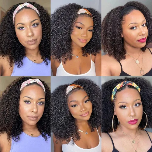 Miniatura 7 de ISEE Hair Peluca de cabello humano afro rizado crespo con diadema, densidad del 180%, pelucas afro para mujeres negras, rizos naturales, pelucas
