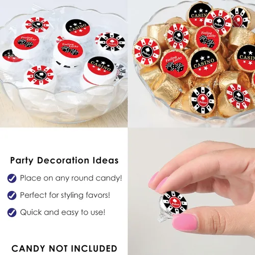 Miniatura 5 de Big Dot of Happiness Las Vegas - Calcomanías redondas pequeñas de caramelo para fiestas de casino, 324