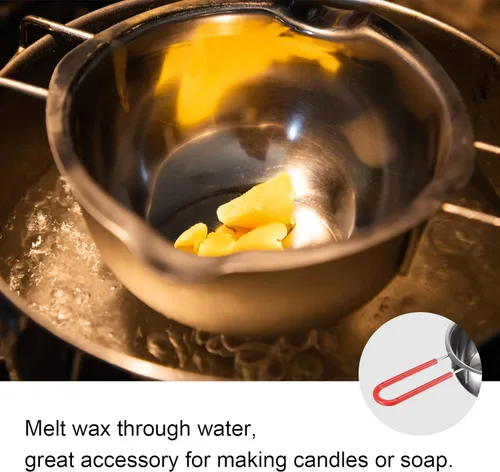 Miniatura 4 de MECCANIXITY Olla doble de la caldera 20.3 fl oz 304 de acero inoxidable con la manija resistente al calor roja para la fabricación de velas