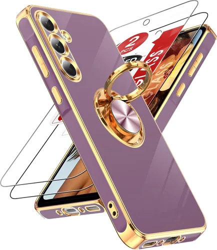 Miniatura 78 de LeYi Funda para Samsung Galaxy S22 Ultra con soporte de anillo giratorio de 360°, soporte magnético, chapado en oro rosa, borde protector para Negro