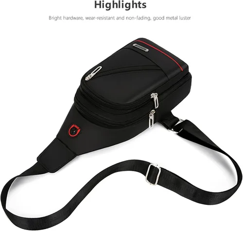 Miniatura 6 de Amketima Bolso de hombro para hombres, bandolera en el pecho, bolsa cruzada con correa para viaje, con agujero para auriculares