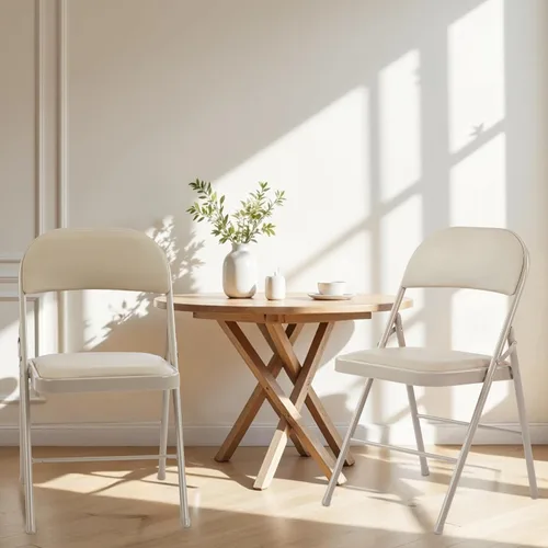Miniatura 7 de HealSmart Paquete de 2 sillas plegables con asientos acolchados de cuero, marco de metal resistente, diseño portátil apilable para uso en interiores