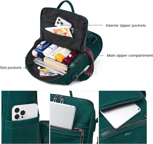 Miniatura 66 de OPAGE - Mochila de cuero para mujer, con borla de moda, bolso de hombro, mochila grande, bolsa de viaje, gris, L