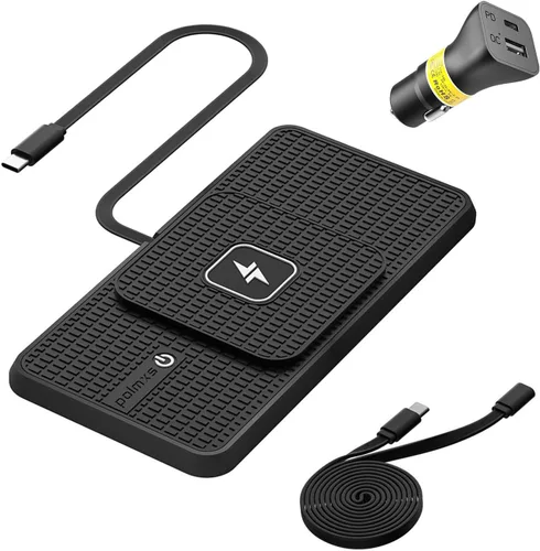 Cargador inalámbrico para automóvil, cargador de teléfono inalámbrico POLMXS de 15 W, alfombrilla de carga inalámbrica para teléfono celular RGB
