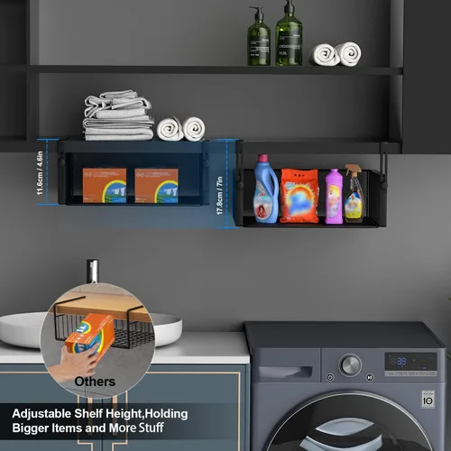 Miniatura 3 de AmonHouseware Paquete de 2 Organizadores de Canasta Bajo Estante, Soporte Colgante Ajustable para Gabinete Despensa Cocina Alacena Escritorio