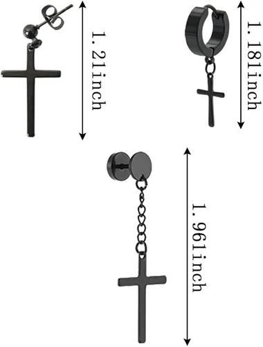 Miniatura 2 de NEWITIN 9 Pairs Stainless Steel Stud Earrings for Men Punk Earrings Unisex Cross Earrings Hypoallergenic Mens Earrings Hinged Cross Dangle Earrings