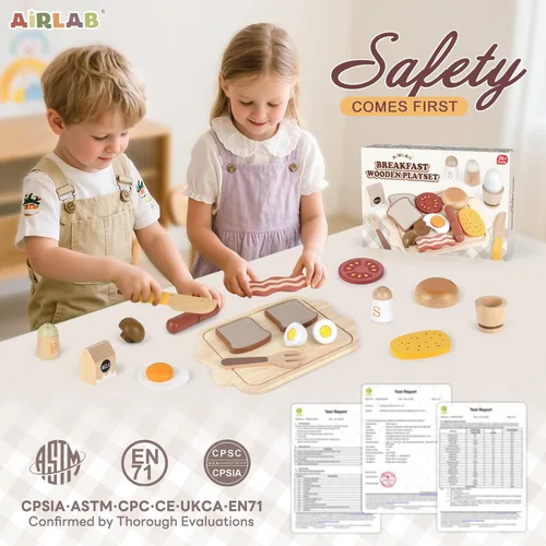 Miniatura 6 de Airlab - Comida de juguete para niños pequeños de 3 a 5 años, juego de cocina de simulación, juego de desayuno, alimentos para cortar, juguete