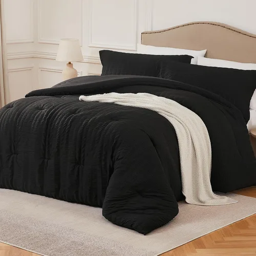Miniatura 23 de Quataly - Juego de edredón Seersucker tamaño Twin/Twin XL en color blanco; juego de cama de 2 piezas que incluye 1 edredón suave y esponjoso y 1