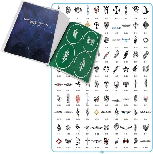 Miniatura 6 de 100 plantillas de tatuaje temporales reutilizables para aerógrafo para rostro, cuerpo, pintura, arte, pasatiempos. LIBRO 2