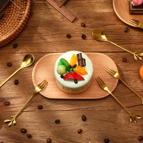 Miniatura 4 de Juego de 40 piezas de cuchara de café de hoja de acero inoxidable y tenedor de aperitivo, cuchara de postre, mini utensilios de postre plateados