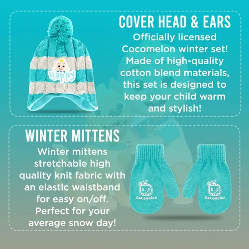Miniatura 7 de CoComelon - Conjunto de gorro de invierno y guantes de nieve para niños pequeños con lindos mitones y gorro suave adorable para uso al aire libre