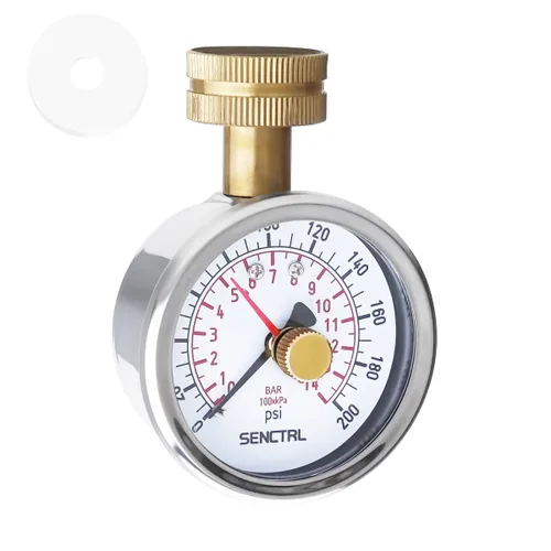 SENCTRL Manómetro de presión de agua de 0-200 psi con aguja de máxima, sin plomo, impermeable, tamaño de dial de 2.5 pulgadas, rosca de manguera de