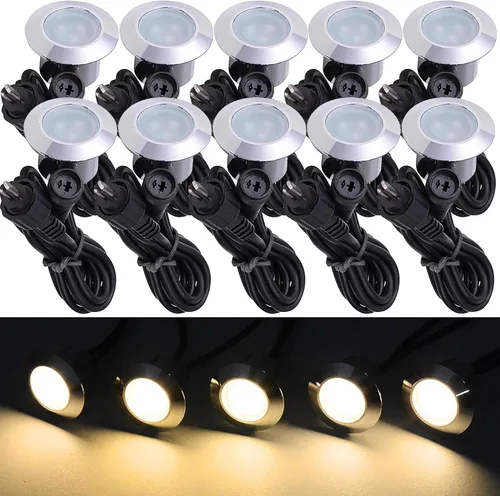 Miniatura 9 de Yescom Paquete de 5 luces LED de aluminio para terraza, iluminación de paisaje de bajo voltaje de 12 V, blanco cálido de 3000 K, IP67, impermeable