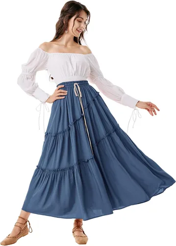 Miniatura 3 de Scarlet Darkness Faldas largas para mujer, falda bohemia con cintura elástica, falda renacentista asimétrica con bolsillo
