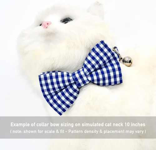 Miniatura 4 de Collar de Gato Azul con Diseño de Búfalo a Cuadros, Conjunto de Lazo para Boda/Cumpleaños, Collar Separable para Gatito